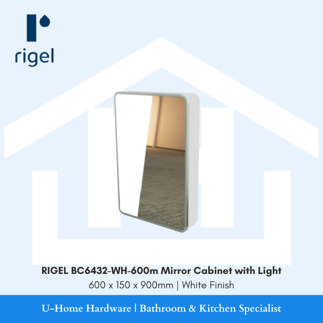 Rigel BC6432 WH 600mm solid wood LED mirror cabinet in white finish for Singapore bathrooms