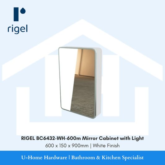 Rigel BC6432 WH 600mm solid wood LED mirror cabinet in white finish for Singapore bathrooms
