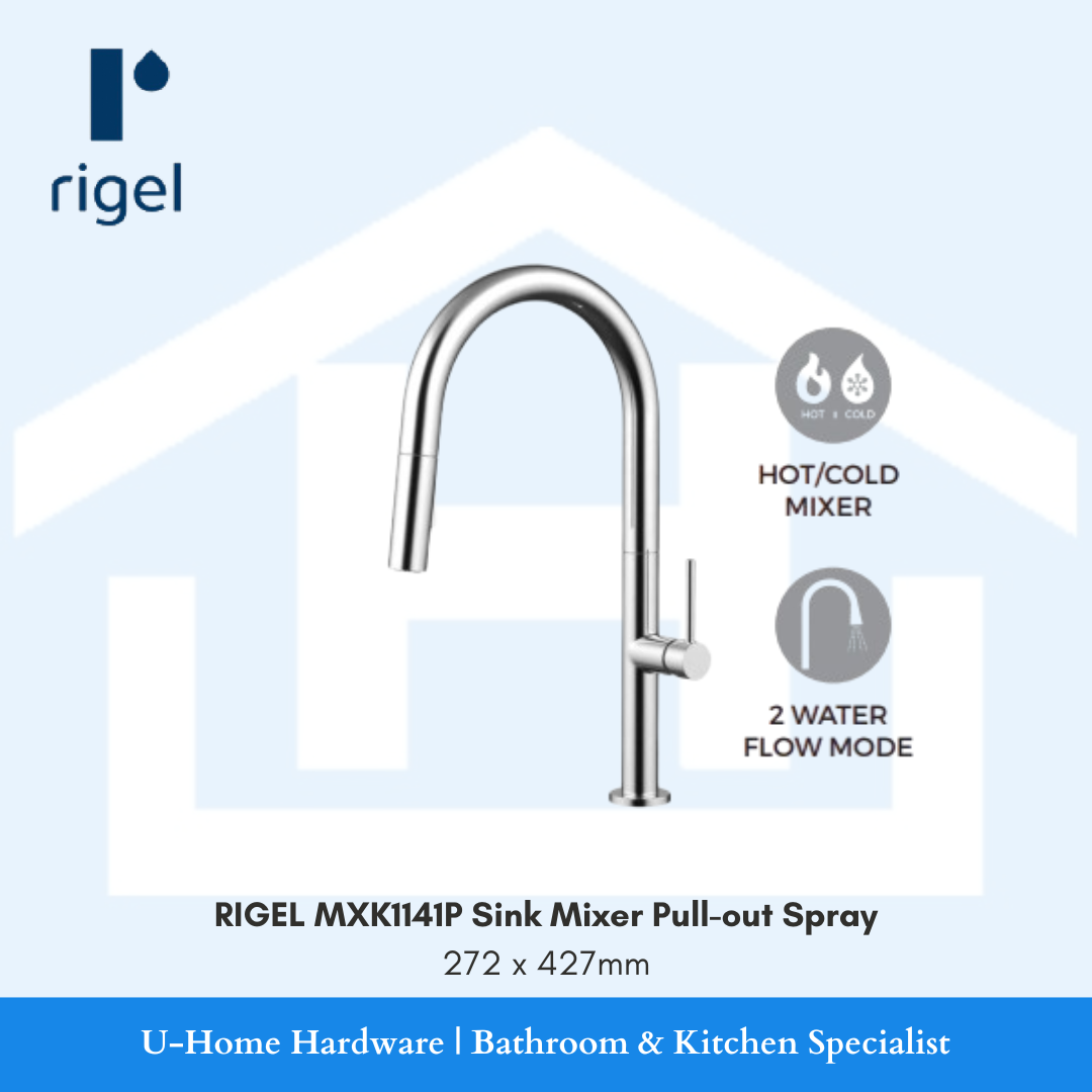 igel W2-R-MXK1141P chrome deck mounted kitchen sink mixer tap with pull out hose in Singapore