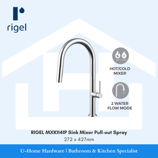 igel W2-R-MXK1141P chrome deck mounted kitchen sink mixer tap with pull out hose in Singapore