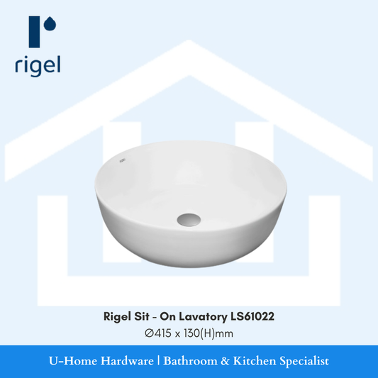 Top view of the Rigel LS61022 white vitreous china sit-on lavatory showing its elegant oval silhouette