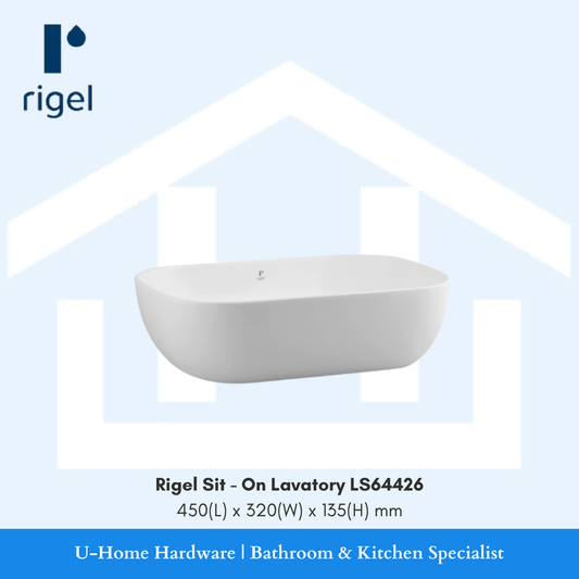 White sink with Rigel branding 