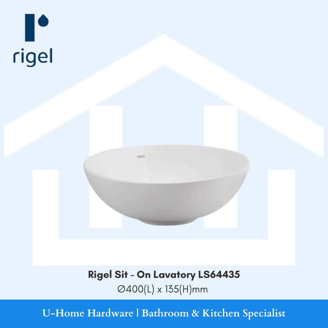 White sink with Rigel branding 