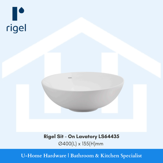 White sink with Rigel branding 