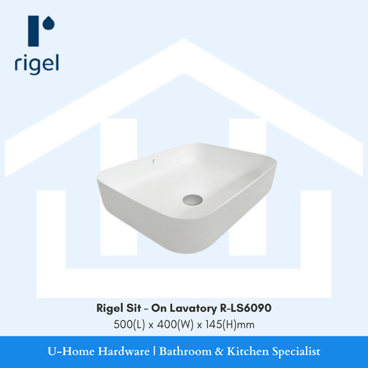 White sink with Rigel branding
