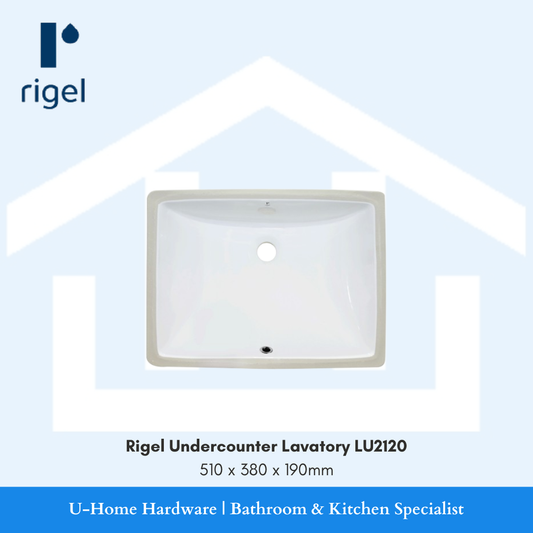 Front view of the RIGEL LU2120 undercounter lavatory, showcasing its smooth oval bowl and the seamless integration.
