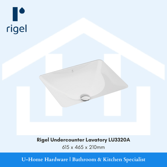 Side angle view of the RIGEL LU3320A undercounter basin, highlighting the deep 210mm bowl and the smooth, professional-grade vitreous china construction.