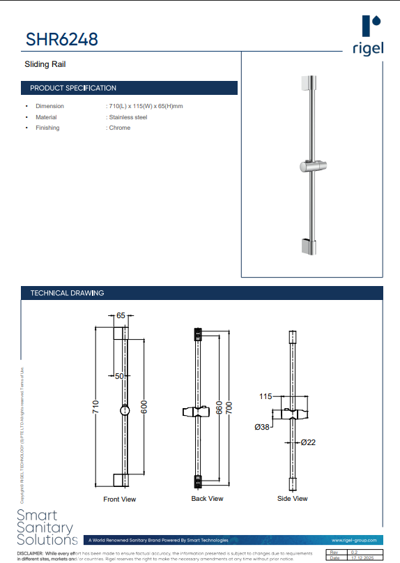 Rigel Hand Shower Set HSW284 + SHR6248