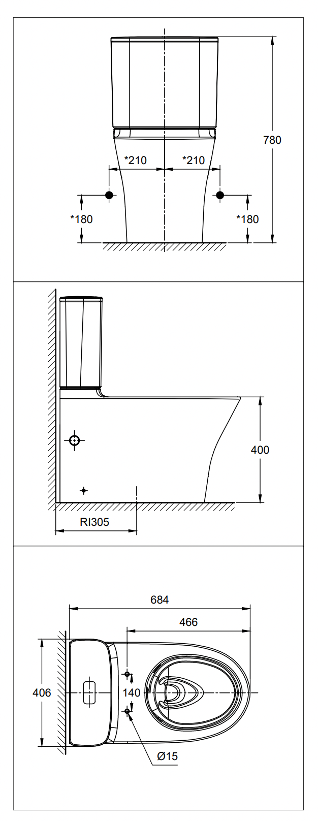 American Standard Signature Close Coupled Back to Wall Toilet CL26225-6DAPHCB Toilet Bowl