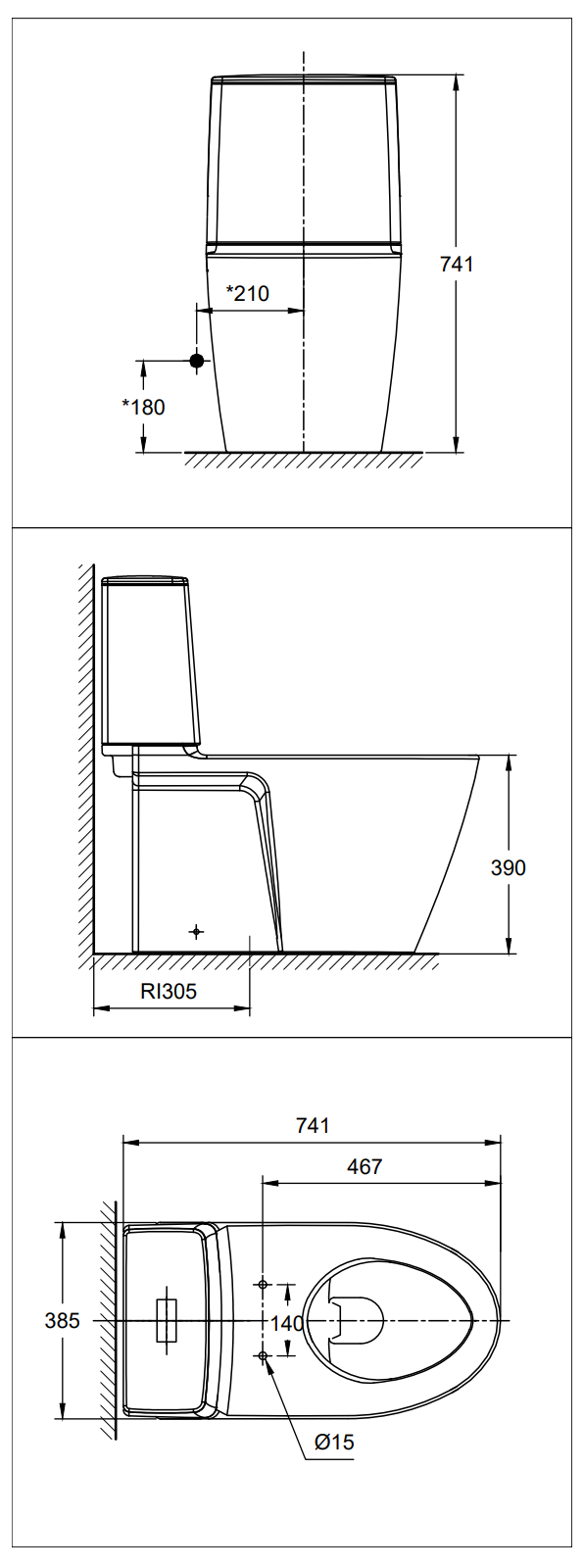 American Standard Acacia SupaSleek Close Coupled Toilet Bowl CL23075-6DASGCBT