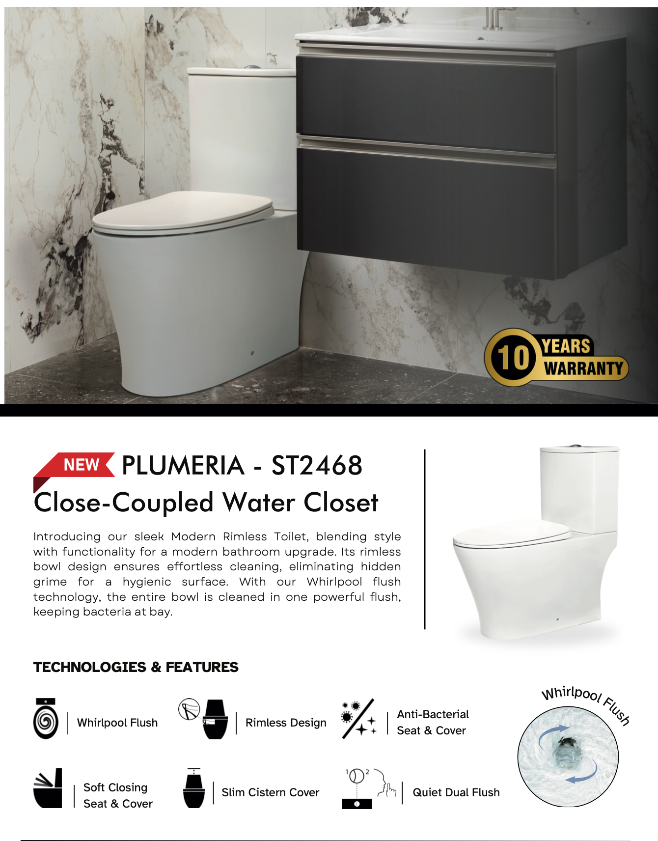 SANITON Plumeria ST2468 Close Coupled Water Closet (Whirlpool Flush)