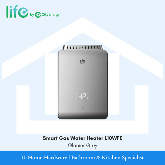 Smart Gas Water Heater L10WFE 10L digital gas heater in a sophisticated Glacier Grey front finish.