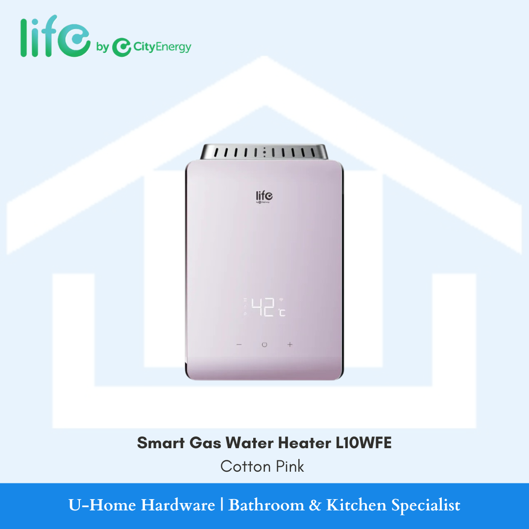 Smart Gas Water Heater L10WFE 10L digital gas heater in a trendy Cotton Pink front finish.
