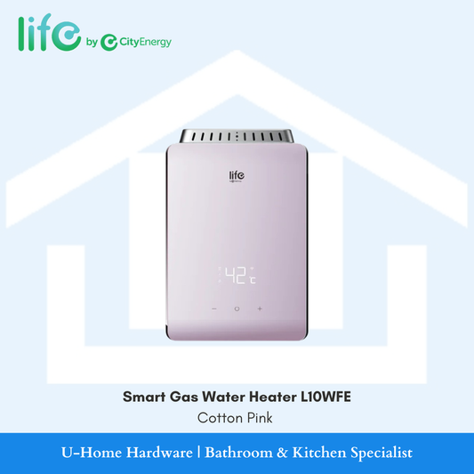 Smart Gas Water Heater L10WFE 10L digital gas heater in a trendy Cotton Pink front finish.