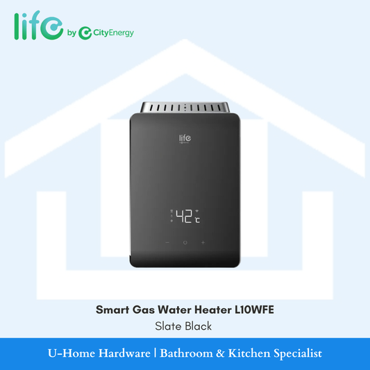 Smart Gas Water Heater L10WFE 10L digital gas heater in a premium Slate Black glass finish.