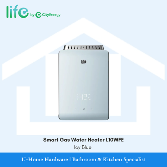 Smart Gas Water Heater L10WFE 10L digital gas heater in a refreshing Icy Blue front finish.