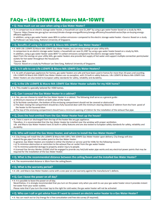 Smart Gas Water Heater L10WFE FAQ for Life L10WFE and macro MA-10WFE