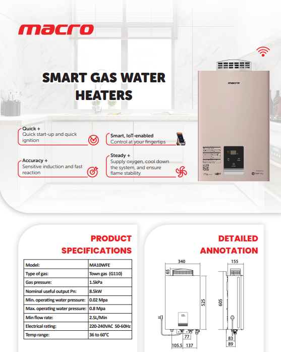 Smart Gas Water Heater L10WFE product specifications and detailed product annotations 2 smart gas water heaters macro
