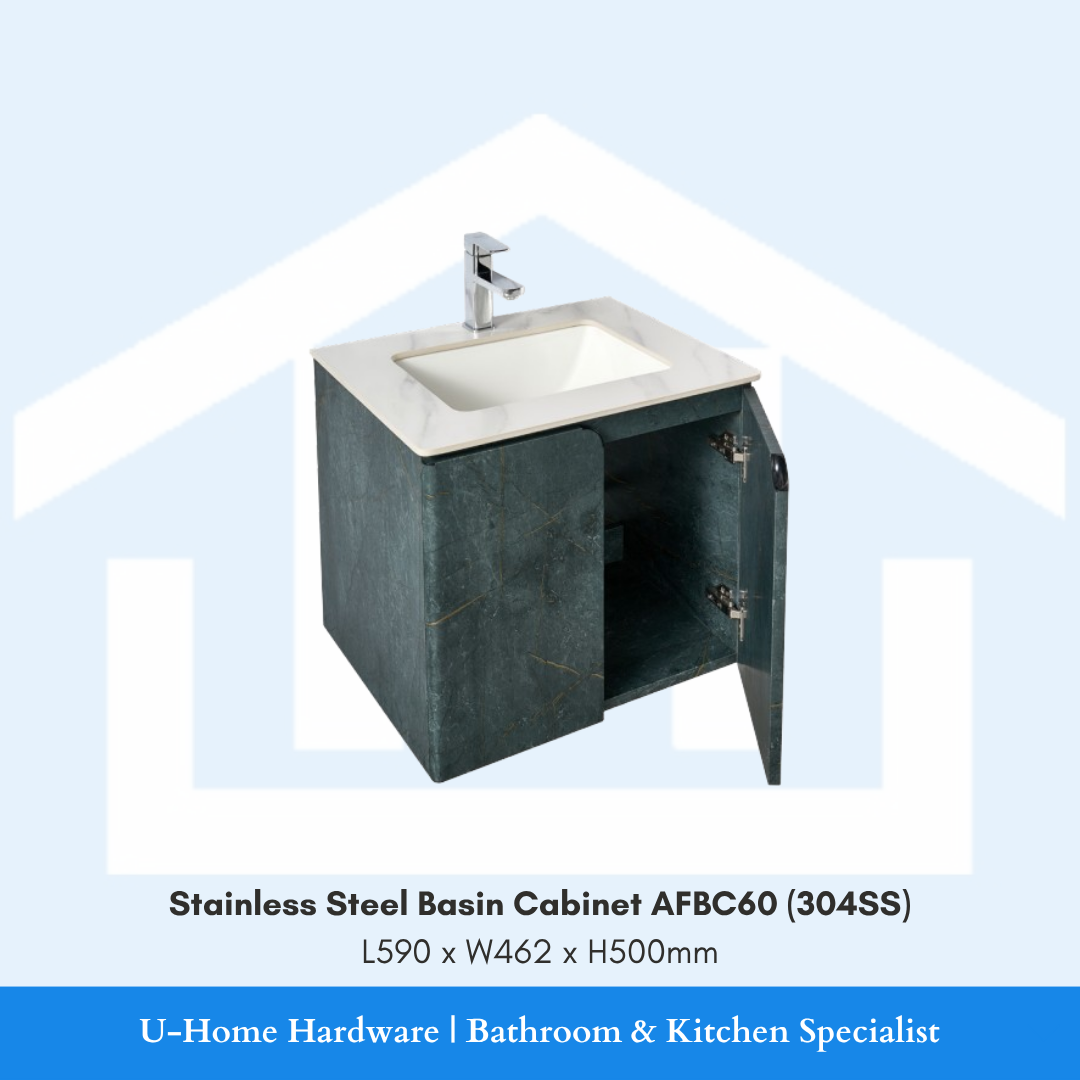 Internal view of the AFBC60 60cm basin cabinet, showing the spacious rust-proof interior compartment designed for organizing heavy bathroom essentials