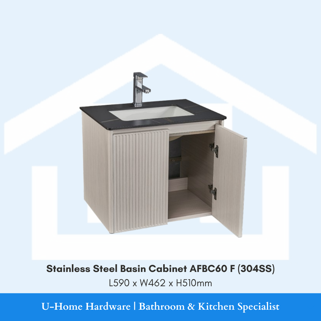 Internal shot of the AFBC60 F 60cm basin cabinet, showing the spacious interior compartment designed for organizing bathroom essentials and heavy bottles.