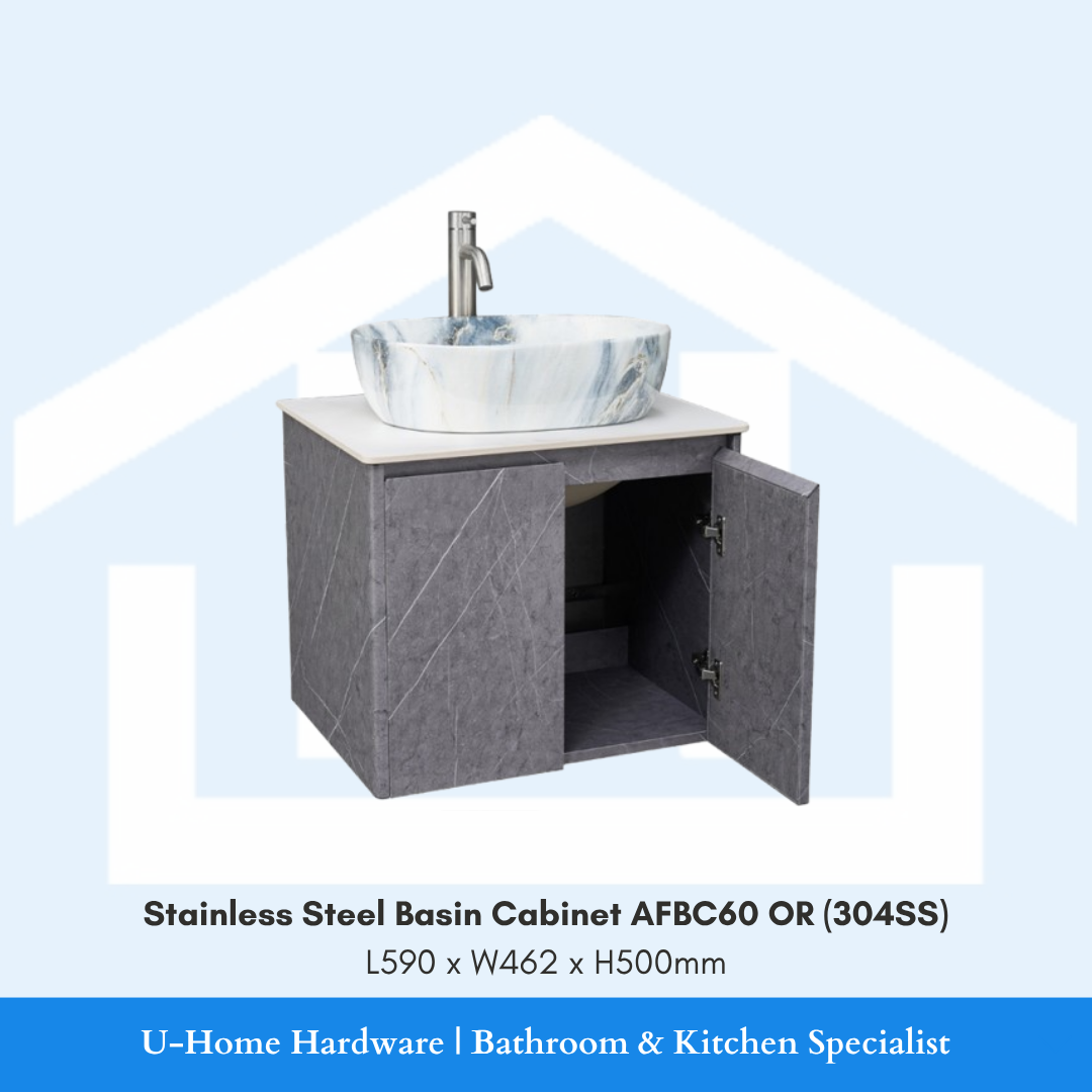 Internal view of the AFBC60 OR 60cm basin cabinet, showing the spacious rust-proof interior compartment designed for organizing premium bathroom essentials