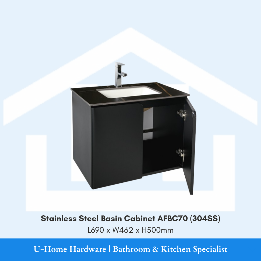  Internal view of the AFBC70 70cm basin cabinet, showing the spacious rust-proof interior compartment designed for organizing heavy bathroom essentials and towels