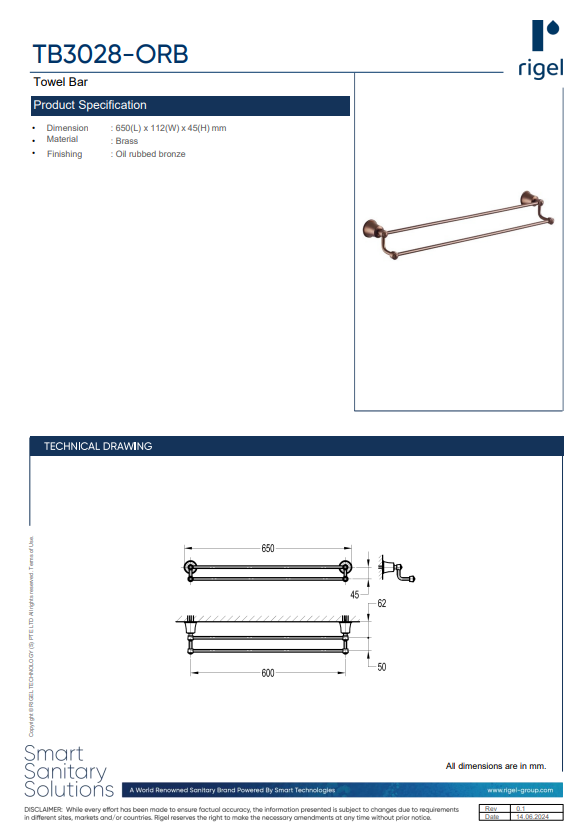 TB3028-ORB product specifications and technical drawing.