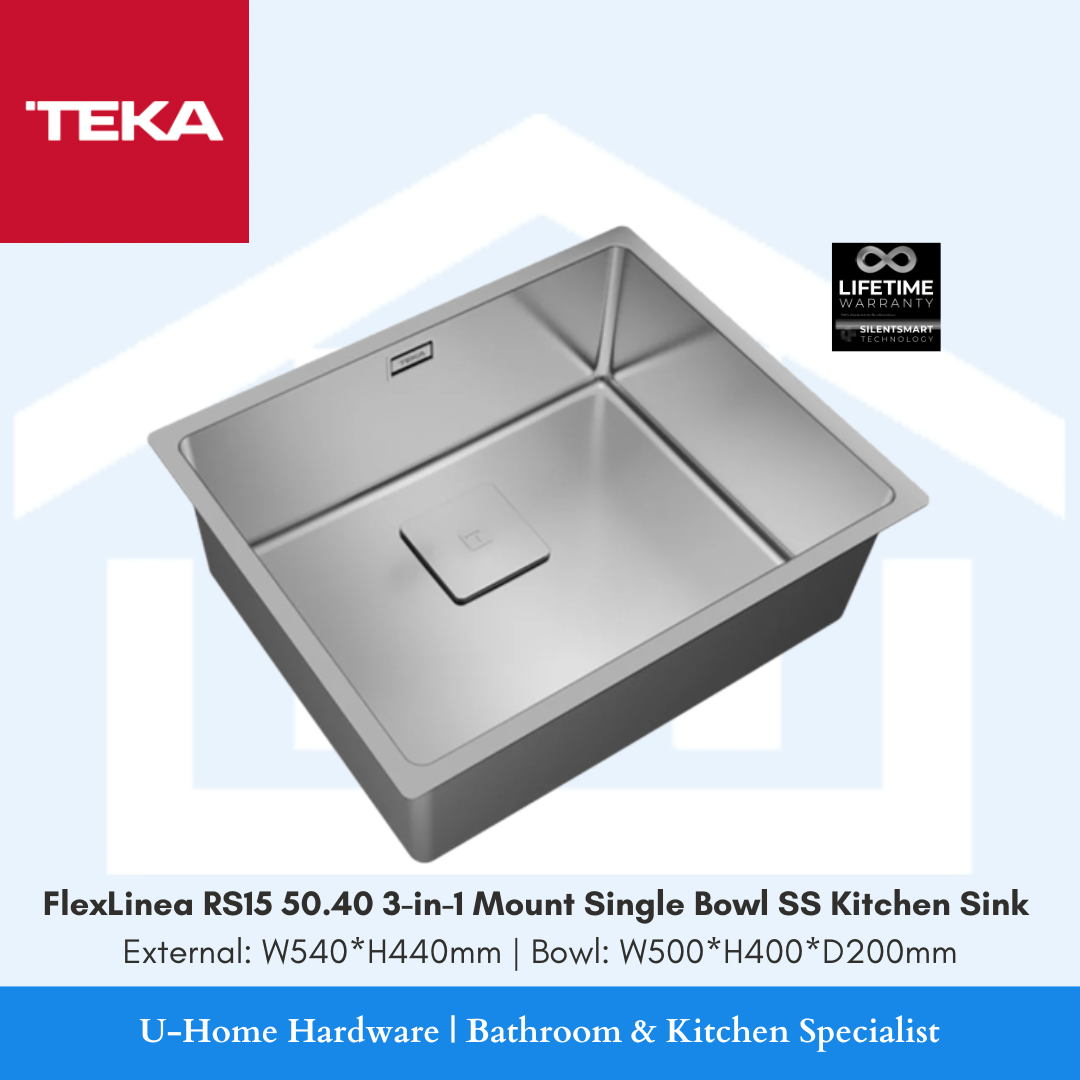 Close-up of the 15mm radius (RS15) corners on the TEKA FlexLinea sink, highlighting the easy-clean design