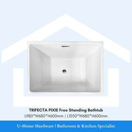 Free-standing bathtub with dimensions on a light blue background