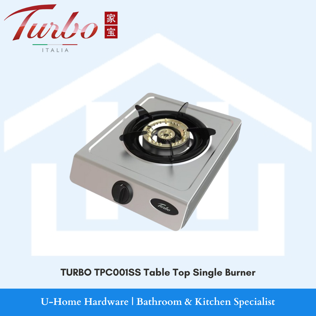 Side angle view of the Turbo Italia TPC001SS table top cooker, highlighting the sturdy control knob and the low-profile design for easy countertop use.
