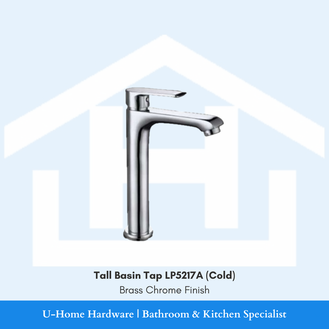 A professional product shot of a 165mm basin tap featuring a high-shine reflective Brass Chrome finish and a minimalist cylindrical body