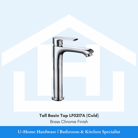 A professional product shot of a 165mm basin tap featuring a high-shine reflective Brass Chrome finish and a minimalist cylindrical body