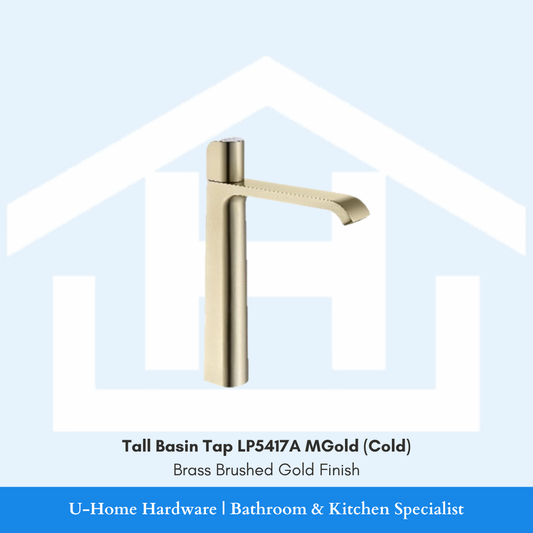 Side profile view of a 165mm tall brushed gold faucet with a 100mm spout height.