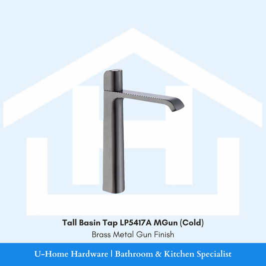 Side profile view of a 165mm tall gunmetal faucet with a 100mm spout height.