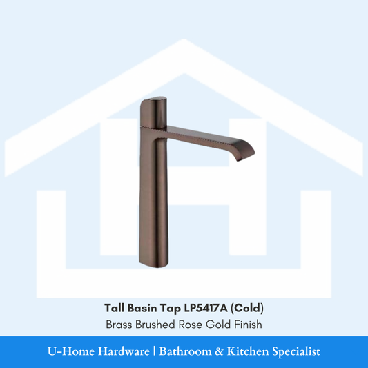Side profile view of a 165mm tall brushed rose gold faucet with a 100mm spout height, illustrating the vertical proportions for modern bathroom sink setups