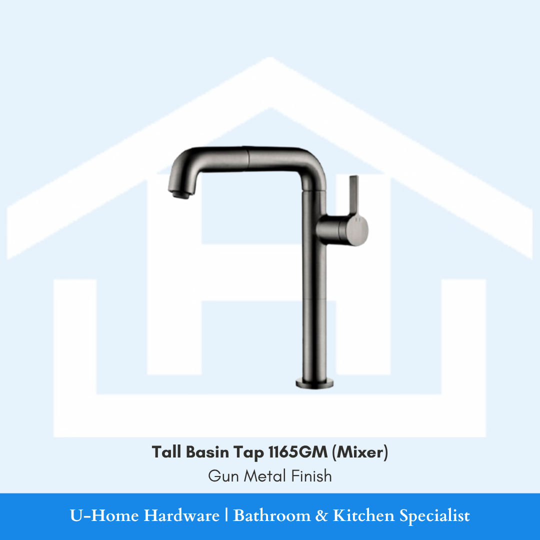 1165GM tall basin mixer tap in a premium Gun Metal finish