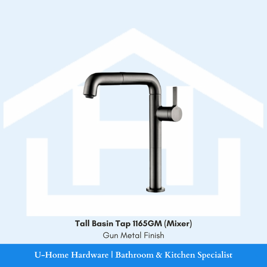 1165GM tall basin mixer tap in a premium Gun Metal finish