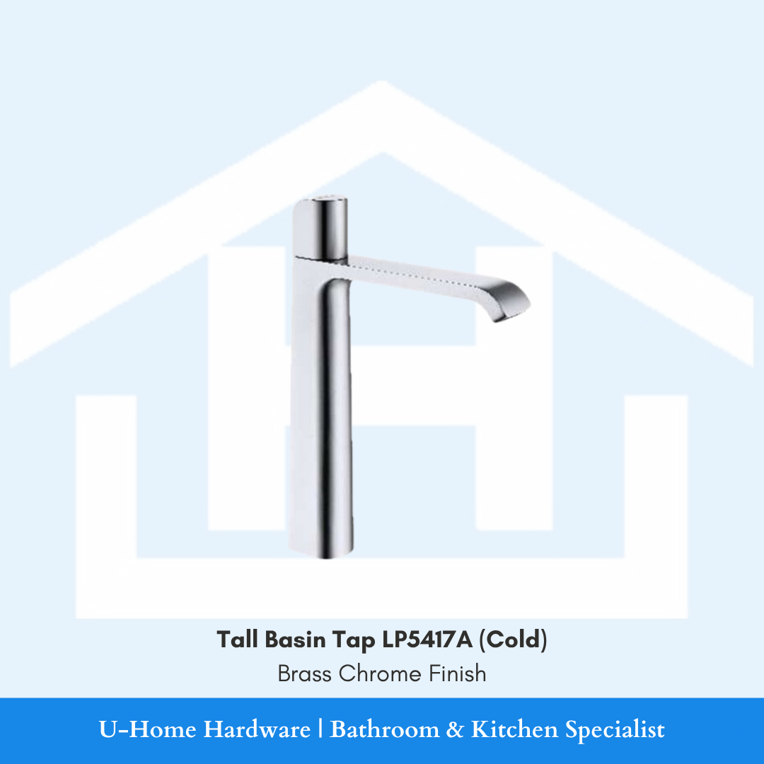 A professional product shot of a 165mm basin tap featuring a high-shine reflective Brass Chrome finish and a minimalist cylindrical body