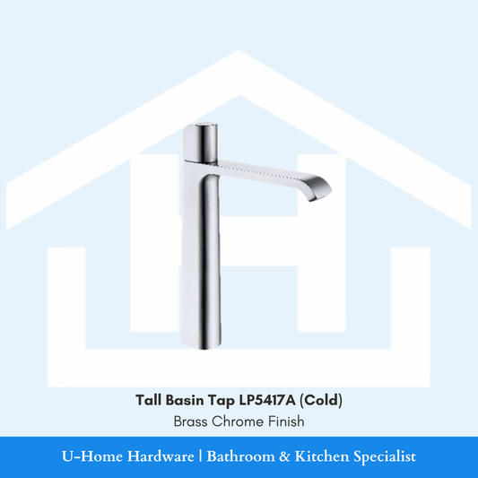 A professional product shot of a 165mm basin tap featuring a high-shine reflective Brass Chrome finish and a minimalist cylindrical body