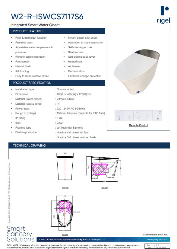 W2-R-ISWCS7117S6 technical drawings, measurements, product features.