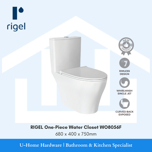 Side-angle view of the W3-R-WO8056F one-piece toilet, highlighting the smooth, continuous lines of the ceramic body and the dual-flush top buttons