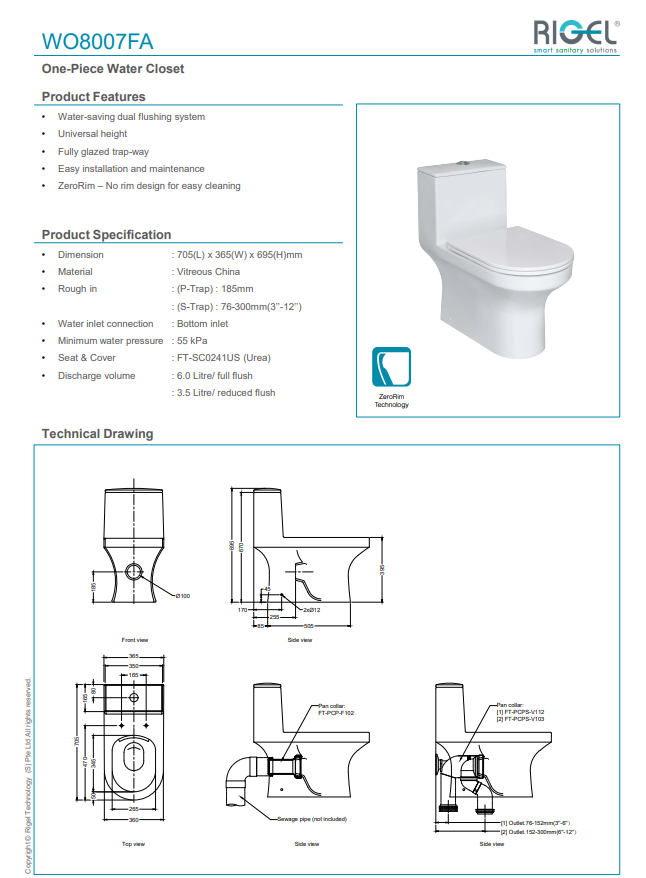 WO8007FA_One_Piece_Water_Closet product features, product descriptions and technical drawings.