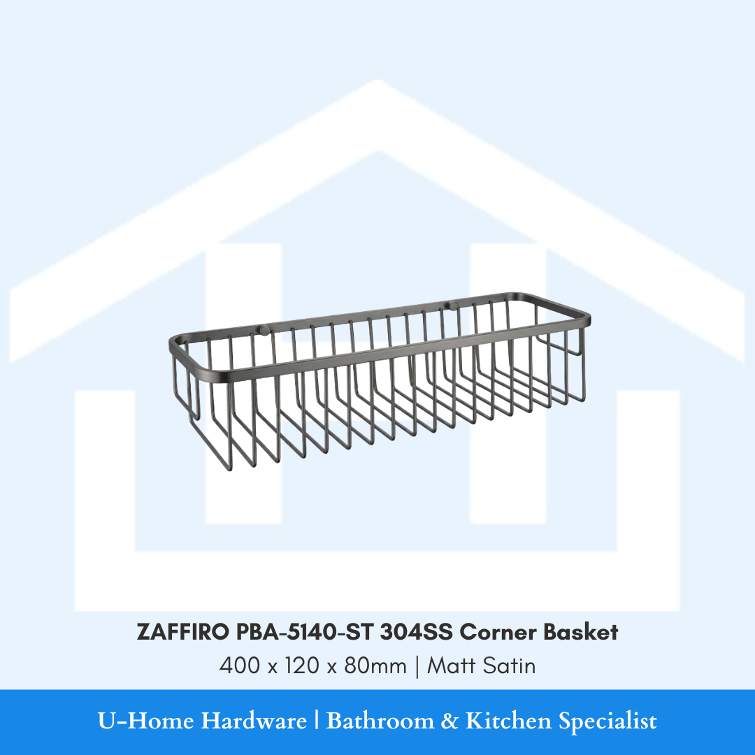 ZAFFIRO PBA-5140-ST 304 stainless steel bathroom corner basket shelf in brushed satin finish.