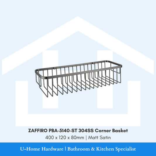 ZAFFIRO PBA-5140-ST 304 stainless steel bathroom corner basket shelf in brushed satin finish.