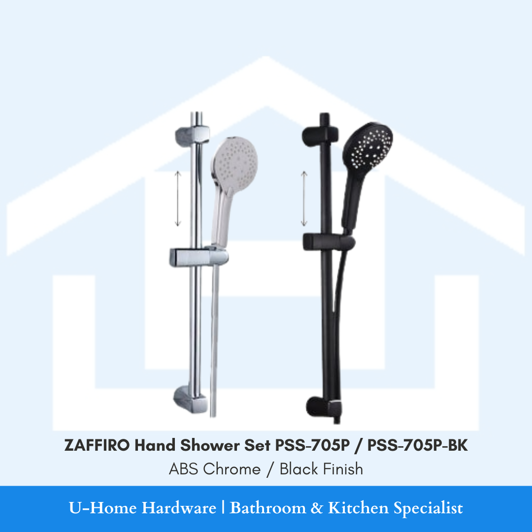 ZAFFIRO PSS-705P-BK Matte Black shower set featuring the sliding bar and smooth anti-twist PVC hose.