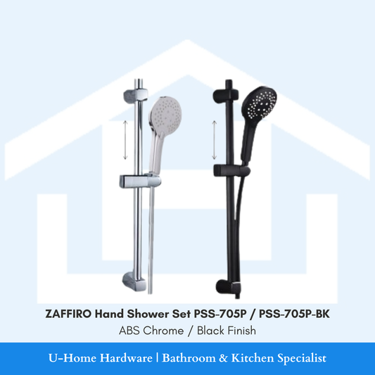 ZAFFIRO PSS-705P-BK Matte Black shower set featuring the sliding bar and smooth anti-twist PVC hose.