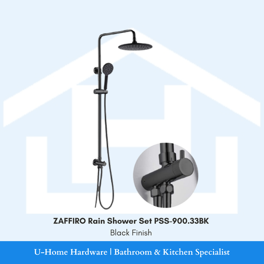 ZAFFIRO PSS-900.33BK multi-function hand shower resting in an adjustable Matte Black sliding bracket 