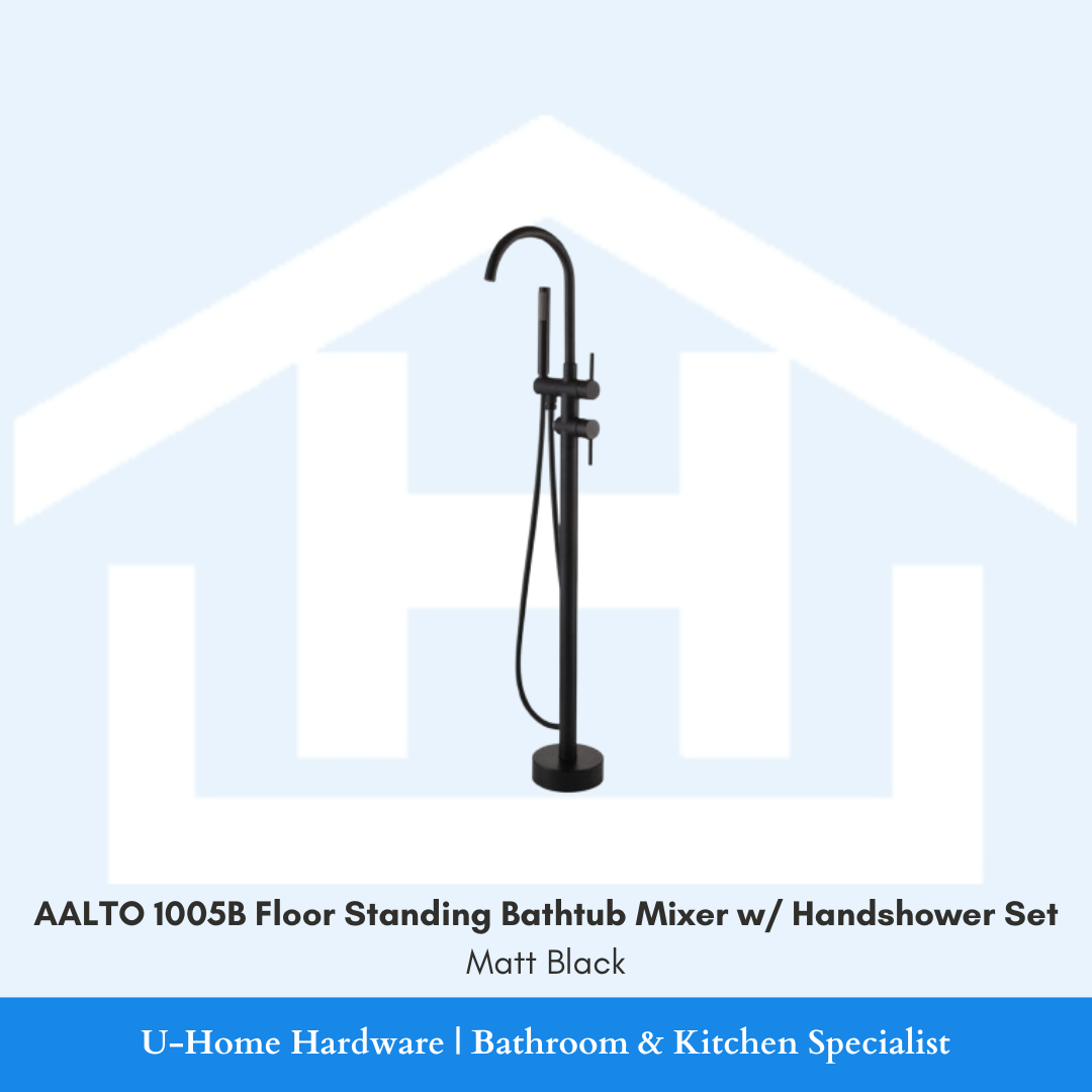 AALTO 1005B Floor Standing Bathtub Mixer with Handshower Set Matt Black for Singapore bathroom renovation
