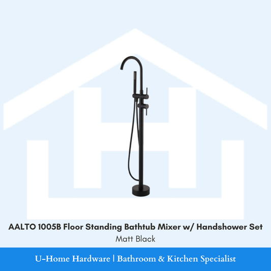 AALTO 1005B Floor Standing Bathtub Mixer with Handshower Set Matt Black for Singapore bathroom renovation