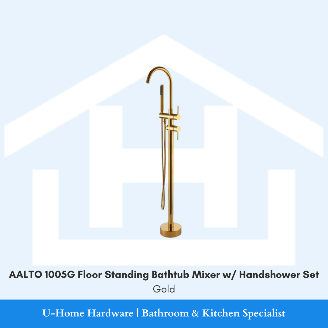 AALTO 1005G Floor Standing Bathtub Mixer with Handshower Set Gold for Singapore bathroom renovation